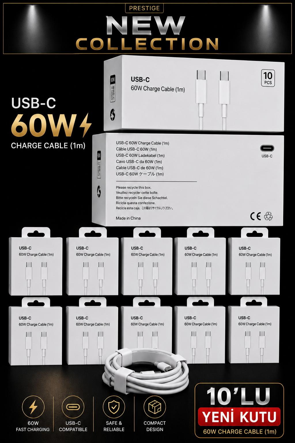 8f4ad046-8ca5-490b-813c-fed8f554d10e CEP TELEFONU ŞARJ KABLOSU KUTULU PD 60 WATT - Görsel 1